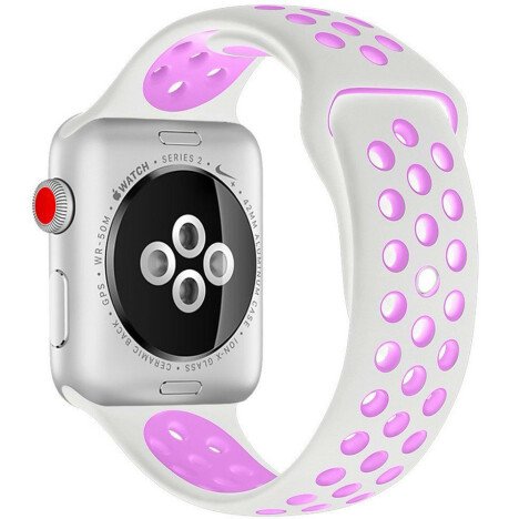 Curea iUni compatibila cu Apple Watch 1/2/3/4/5/6/7, 40mm, Silicon Sport, Alb/Mov